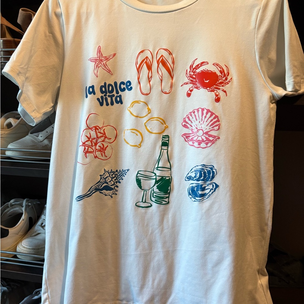 SHEIN White Graphic Tee with Multicolor Print